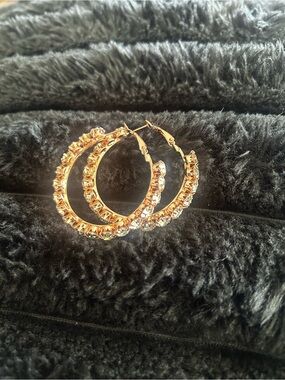 Gold Crystal-Accent Hoop Earrings - Women Jewelry